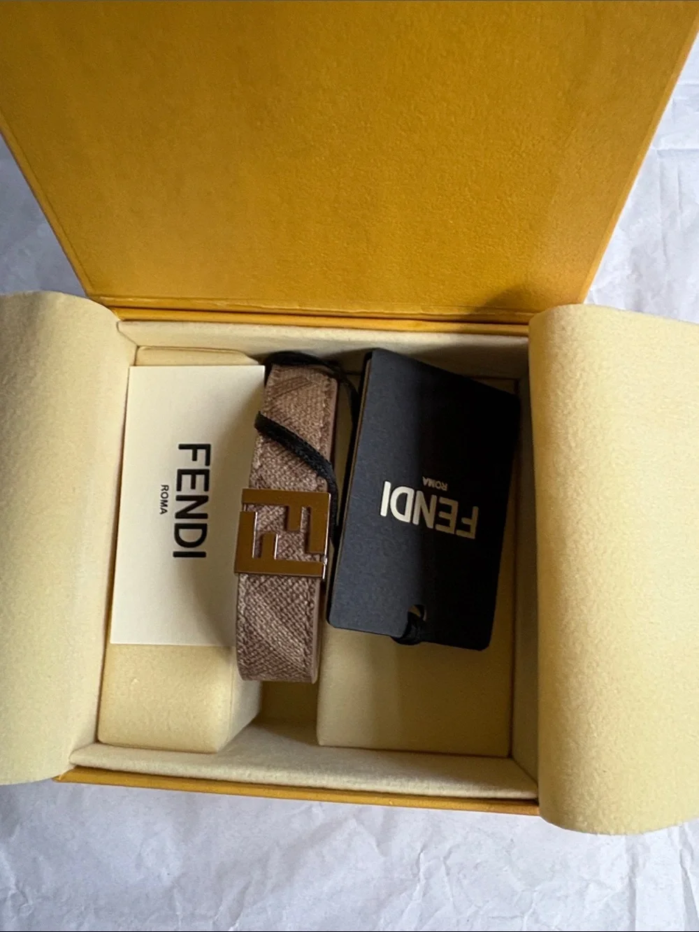 Fendi double FF signature logo brown leather bracelet with Box brand new